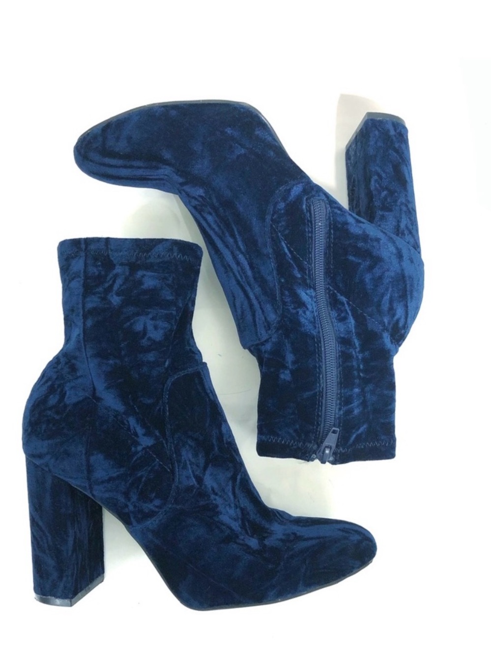 Crushed Velvet Block Heel Ankle Boots 9